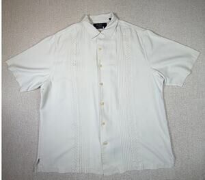 Nat Nast Men XL Cream Silk American Fit Short Sleeve Button Front Bowling Shirt
